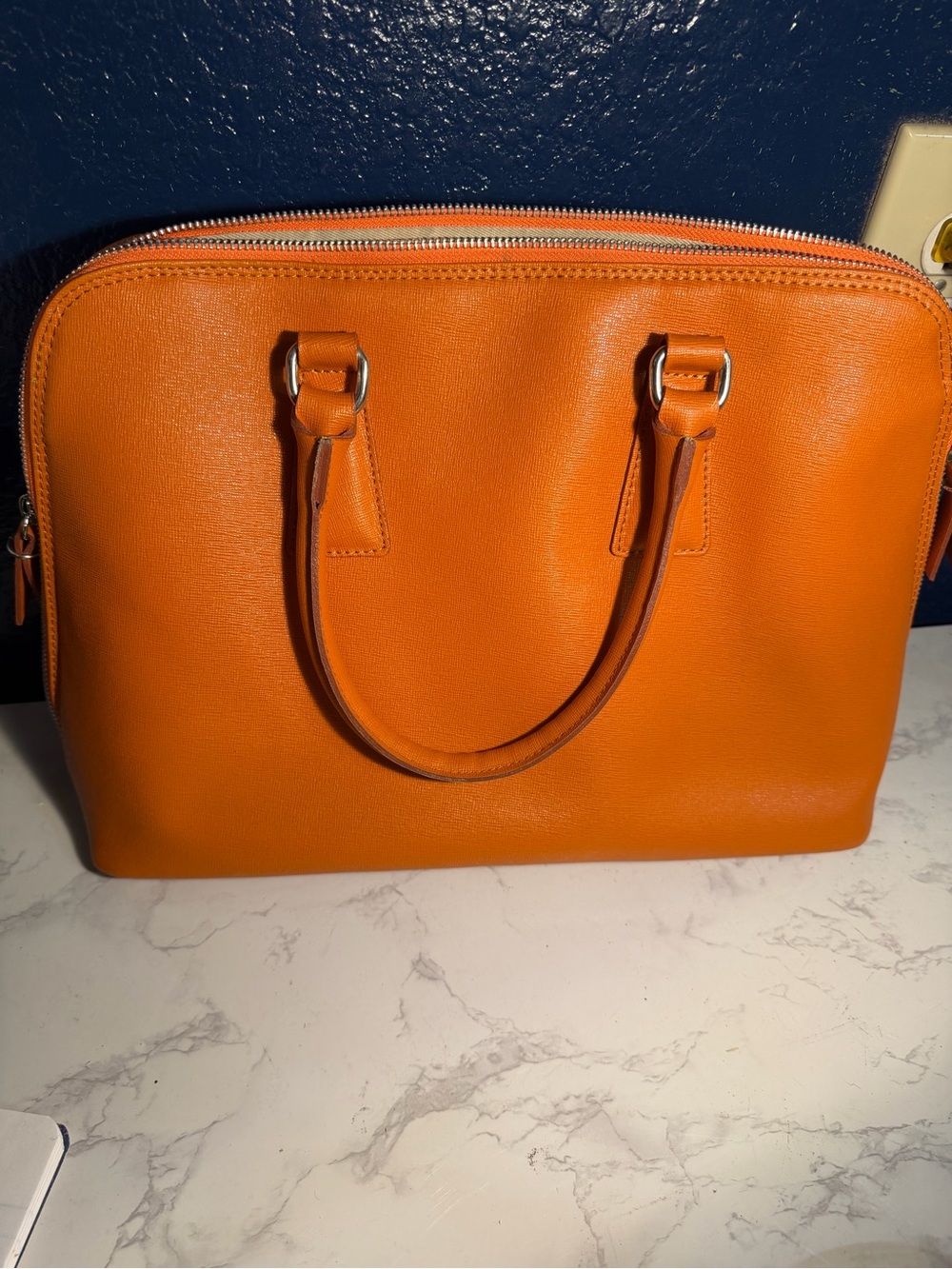 Italian Pelle sleek  Orange Leather Satchel Handbag